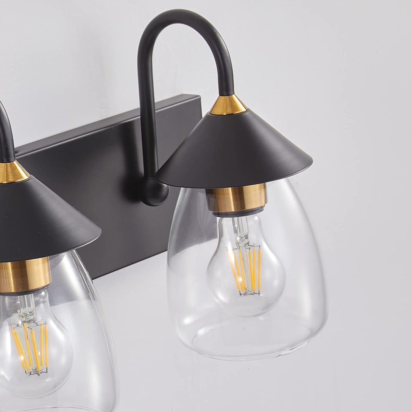 Bathroom Vanity Light 3-Lights, Bronze and Black Vanity Light for Mirror, E26 Socket Clear Glass Shade Bathroom Lights Fixture for Mirror, Bathroom, Vanity Table, Bedroom (Excluded Bulb)