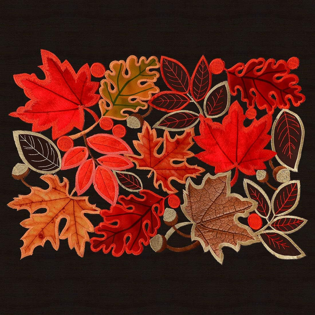 Set of 6 Embroidered Leaves Table Place-Mats for Thanksgiving, Fall or Autumn Harvest Decorations (14 Ć 20 Inches)