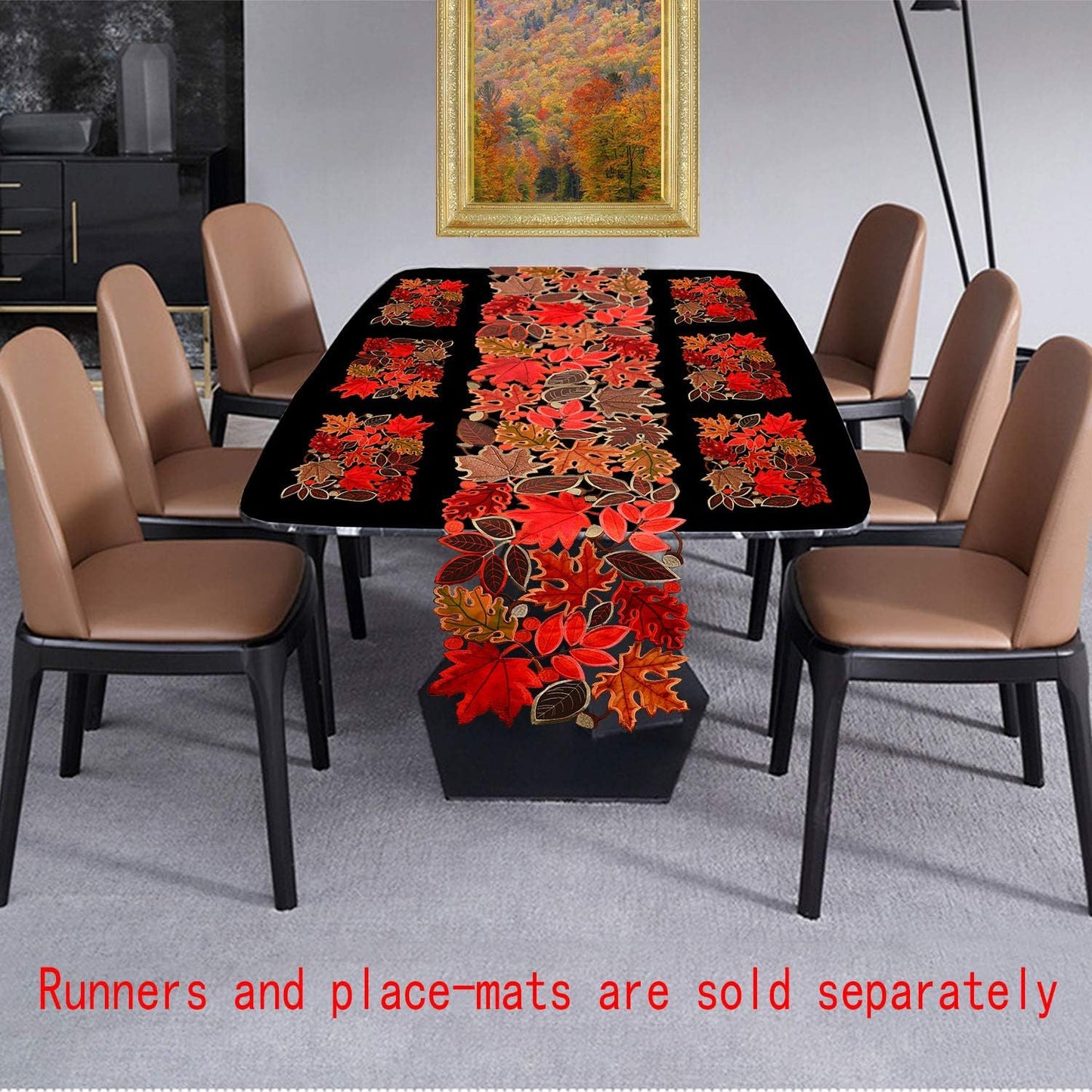 Set of 6 Embroidered Leaves Table Place-Mats for Thanksgiving, Fall or Autumn Harvest Decorations (14 Ć 20 Inches)