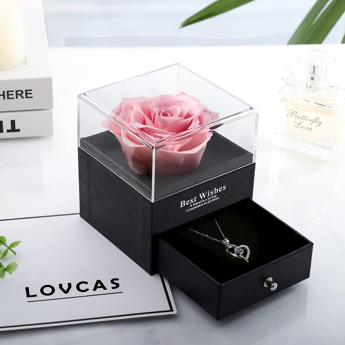 Mothers Day Gifts for Mom,Birthday Gifts for Women,Flowers Gift for Women,Romantic Gift for Her,Preserved Real Rose Pink Fresh Rose Forever in a Box,Birthday Party Decorations