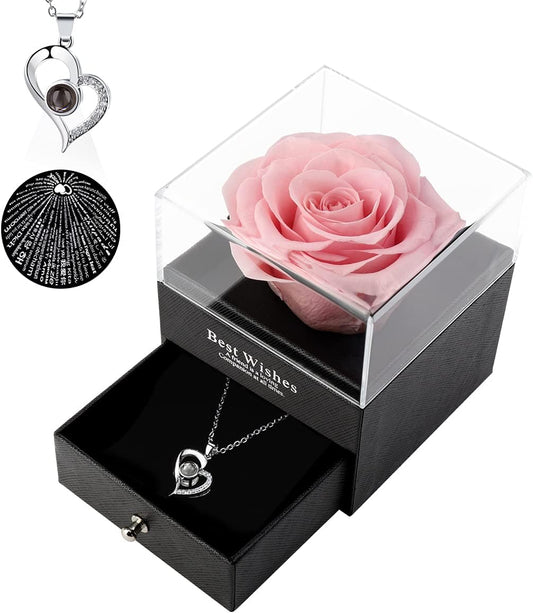 Mothers Day Gifts for Mom,Birthday Gifts for Women,Flowers Gift for Women,Romantic Gift for Her,Preserved Real Rose Pink Fresh Rose Forever in a Box,Birthday Party Decorations