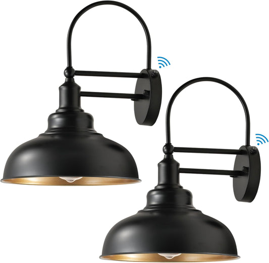 2-Pack Dusk to Dawn Outdoor Barn Lights, Black Classic Industrial Wall Sconce Suitable for a Variety of E26 Bulbs, Exterior Gooseneck Wall Light Fixture for Farmhouse Barn Garage House.