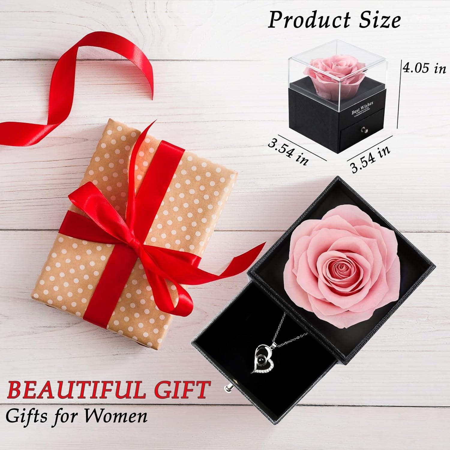 Mothers Day Gifts for Mom,Birthday Gifts for Women,Flowers Gift for Women,Romantic Gift for Her,Preserved Real Rose Pink Fresh Rose Forever in a Box,Birthday Party Decorations