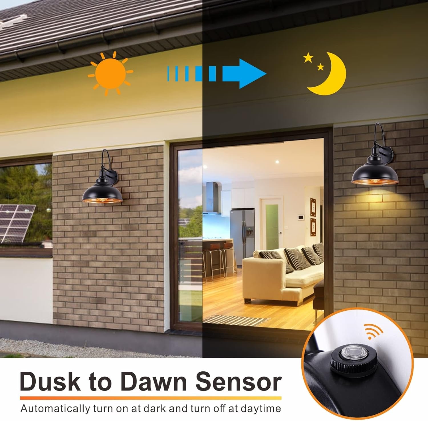 2-Pack Dusk to Dawn Outdoor Barn Lights, Black Classic Industrial Wall Sconce Suitable for a Variety of E26 Bulbs, Exterior Gooseneck Wall Light Fixture for Farmhouse Barn Garage House.