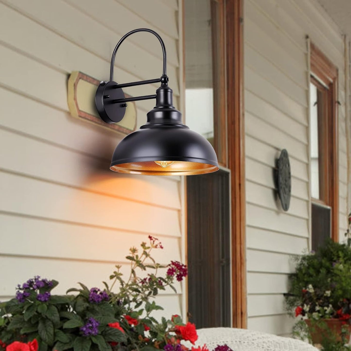 2-Pack Dusk to Dawn Outdoor Barn Lights, Black Classic Industrial Wall Sconce Suitable for a Variety of E26 Bulbs, Exterior Gooseneck Wall Light Fixture for Farmhouse Barn Garage House.